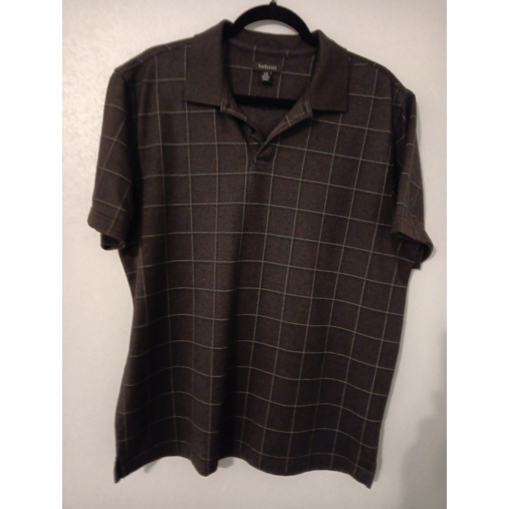 Van Heusen Polo‎ Shirt Sz. L  Short Sleeve  Black w/ Black & Gray Stripes Golf